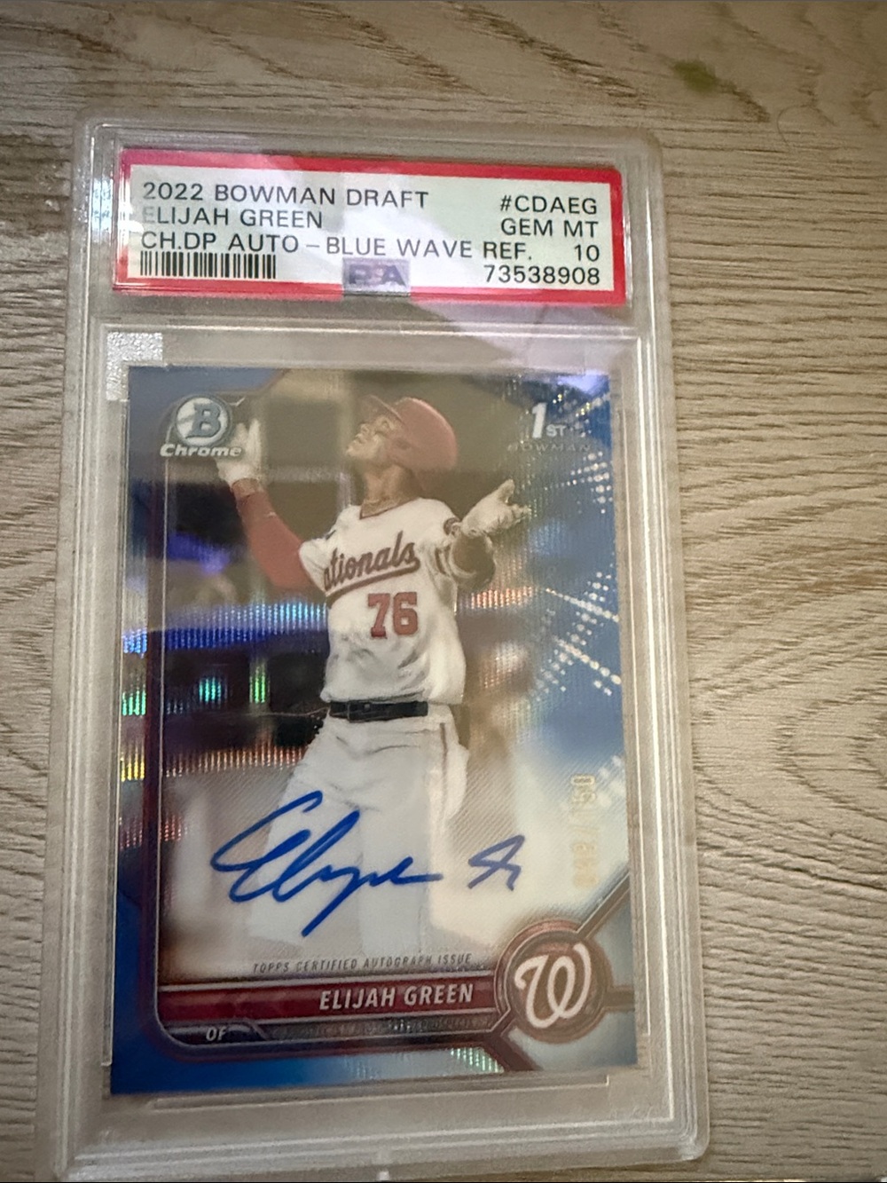 Elijah Green 2022 Bowman Draft Chrome Autograph Trading Card - Blue Wave
